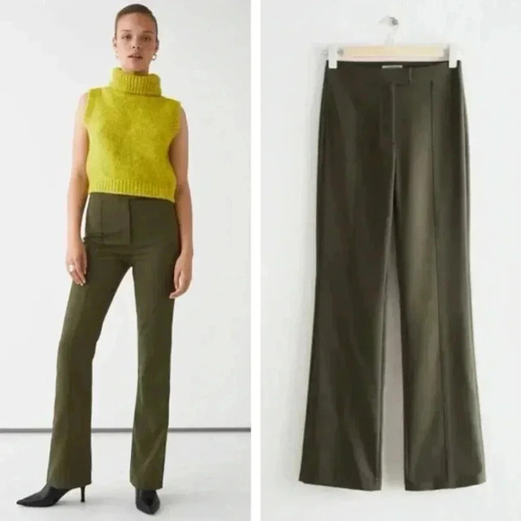 NEW & Other Stories Soft Flare Trousers Green Neutral Modest Capsule Wardrobe - Picture 1 of 8